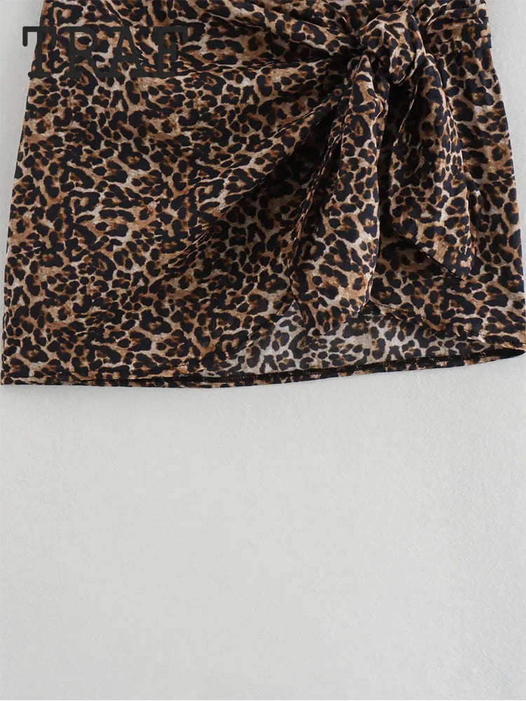 TRAF Leopard Print Knot Decoration Shorts Skirt Women 2024 New Mini Skirts Summer Sexy Skirts For Women Elegant Party Skirts