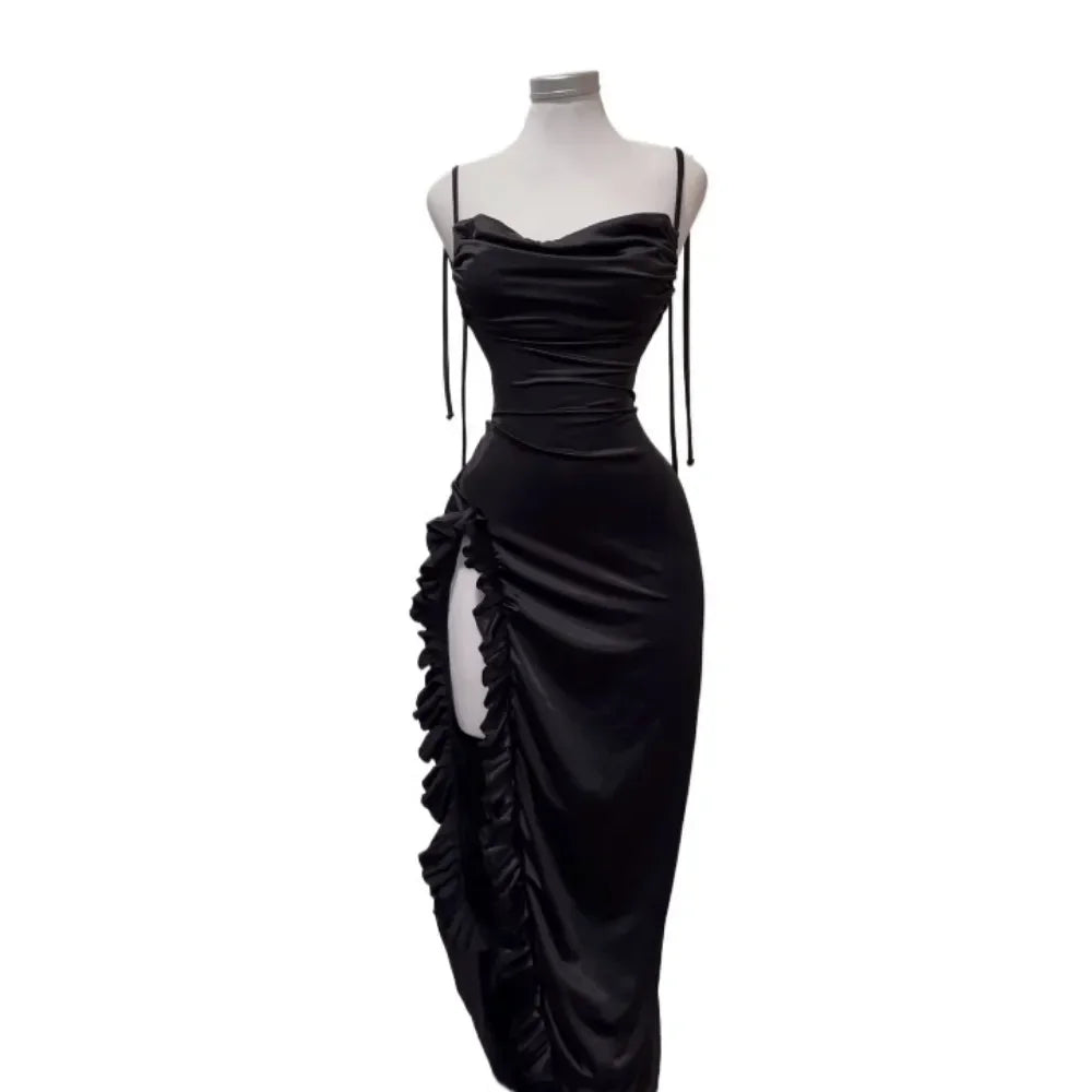 Egyptian Goddess Cosplay Y2K Lace-up Wrap Hip Pleated Dress Women Sexy Club Vintage Backless Bodycon Ruffles Slip Long Dresses