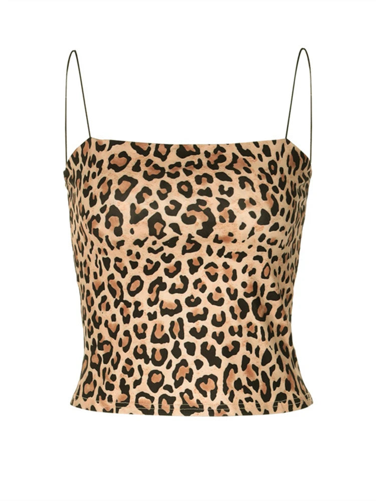 Sexy Camisole For Women Leopard Print Skinny Crop Top Female Party Nightclub Bodycon Sleeveless Camis Tank Tube Tops Y2K