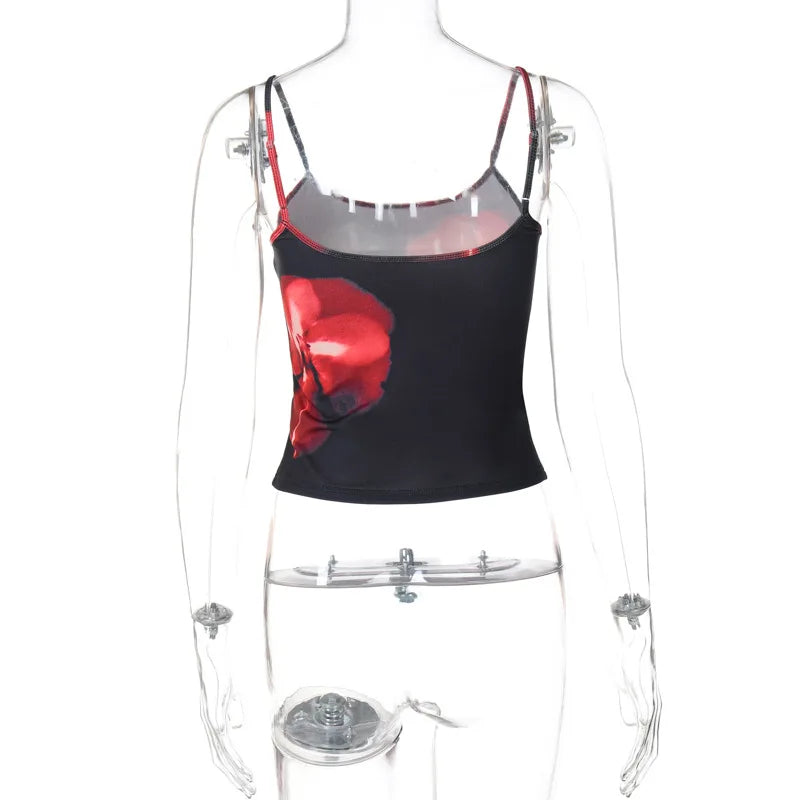 Y2K Floral Print Camisole Summer Vacation Sleeveless Spaghetti Strap Vest Women Slim Fit Vest Sexy Crop Tops Vintage Clothes